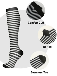 6 Pairs Unisex Compression Sports Socks - Lightweight Knee-High Breathable Design For Running, Cycling, Hiking, Soccer & Travel - Low Pressure Support