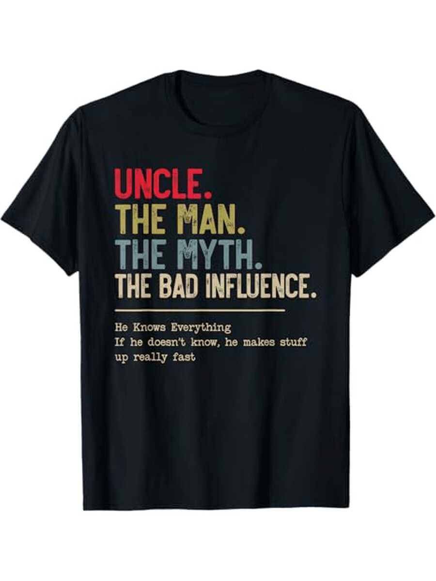 Uncle's Wisdom" 100% Cotton T-Shirt - Unique Graphic Design, Perfect Gift For Men & Women, Casual Fit, Machine Washable - Black, Sizes S To XXXL - 黑色 - 查看 1