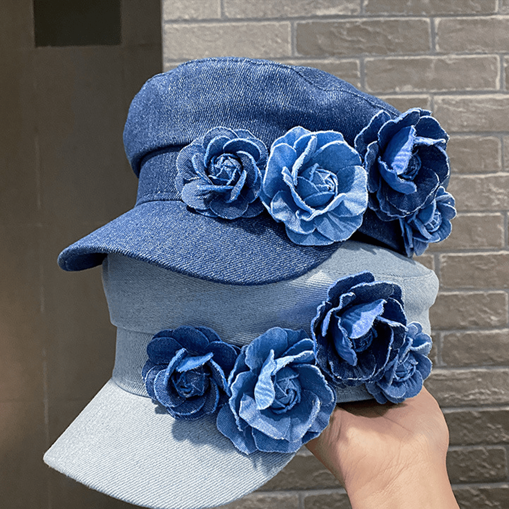 Fashionable Cowboy Painter Hat Beret With Rose Design, A Must-Have For Going Out, Partying, Dating, Outdoor Climbing, Camping And Cycling