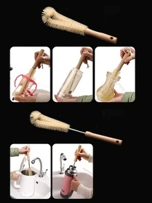 1pc Household Wooden Handle Cup Brush Bottle Brush Nylon Material Long Handle Cleaning Cup Brush Suitable For Kitchen And Restaurant- Stainless Steel Nylon Material For All Bottles, Kettle And Various Containers - Multicolor - View 2