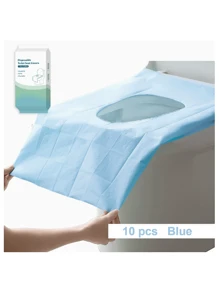10 pièces Housse de siège de toilette jetable, grande couverture de siège de toilette en papier imperméable emballée individuellement, accessoires de voyage pour adultes, pour les toilettes publiques/avion/hôtel, décoration de salle de bain bleue/verte/rose