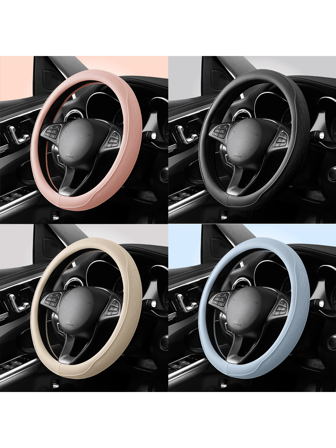 1pc PU Leather Perforated Steering Wheel Cover Durable Leather Cover With Anti-Slip Lining, Fits 14.5-15in Diameter