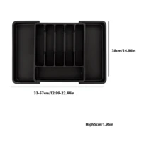 Lislark Black Plastic Cutlery Drawer Organiser Extendable Adjustable Utensil Tray Home Home Kitchen Insert Storage Rack 38*57*5cm - Black - View 4