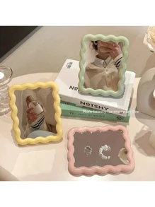 1pc Ins Style Wave Desk Mirror, Candy Color Cute Wall-Mounted/Tabletop Single-Sided Makeup Mirror For Student Dorm Room School Decor School Surprise Dormitory Decor Back To School