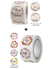 Rollo de 500 pegatinas con flores y texto 'Gracias' - Ideal para regalos de Acción de Gracias y decoración de tarjetas