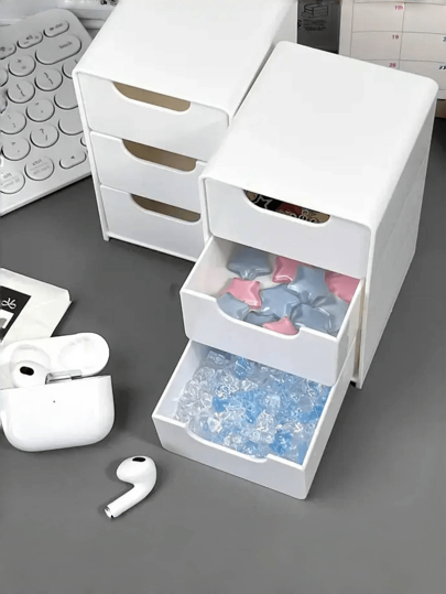 Caixa de armazenamento de plástico empilhável de 3 camadas com alças - Caixa organizadora leve e independente para joias, cosméticos, escritório e banheiro - Caixa organizadora de gaveta de plástico durável e moderna, branca, para itens pequenos, armazenamento de joias