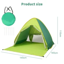 Portable Outdoor Camping Beach Tent, Quick Setup, Round, Zipper Closure, Polyester Blend, Alloy Frame, Solid Color Vestibule, For 3-4 People, All-Season, Campin - Green - View 4