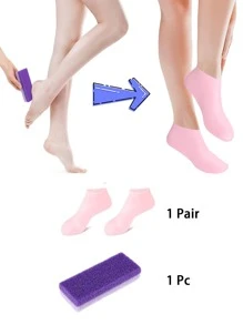 1 Pair Silicone Moisturizing Relief Socks, 1pair High Elastic Absorption Pressure Socks, Reusable Aloe Socks, Overnight SPA Sock, Anti-Slip Gel Heel Socks For Women Men Dry Skin Dry Feet Rough Skin, Home Foot Care, Use With Your Favorite Lotions, And Creams, Foot Scrubber, Feet Scrub, Gift For My Mother, Mother's Day, Travel Accessories, Socks Women, Callus Remover
