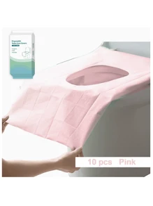 10 pièces Housse de siège de toilette jetable, grande couverture de siège de toilette en papier imperméable emballée individuellement, accessoires de voyage pour adultes, pour les toilettes publiques/avion/hôtel, décoration de salle de bain bleue/verte/rose
