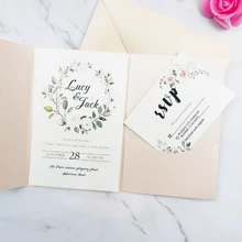 10 piezas Tarjetas de invitación perlada, tarjeta de felicitación con tercer doblez, sobres para RSVP, invitaciones de boda, tarjetas de papel dorado, para decoraciones y suministros de fiesta de boda, 15º cumpleaños, bautizo, despedida de soltera (rosa, dorado, burdeos, beige, blanco, azul marino)