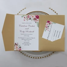 10 piezas Tarjetas de invitación perlada, tarjeta de felicitación con tercer doblez, sobres para RSVP, invitaciones de boda, tarjetas de papel dorado, para decoraciones y suministros de fiesta de boda, 15º cumpleaños, bautizo, despedida de soltera (rosa, dorado, burdeos, beige, blanco, azul marino)
