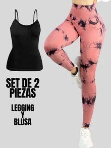 2 Piezas Set Blusa Y Leggings Mallas Deportivas De Mujer Mallones Dama Leggins - Rosa coral - Ver 1