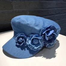 1pc Cowboy Rose Flower Navy Hat/Newsboy Hat, Retro Holiday Style, Eye-Catching And Versatile, A Must-Have For Going Out, Parties, Dates, Multiple Colors Available