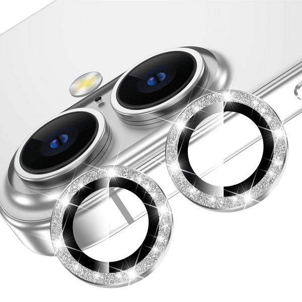 1Set Compatible With IPhone 16 15 14 13 12 11 Camera Lens Protector, 9H Tempered Glass Camera Cover Screen Protector Metal Ring Decoration Accessories (Glitter-Silver)