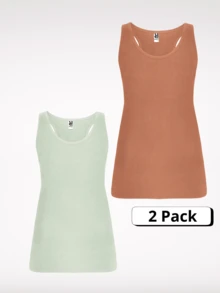 Roly Camiseta BRENDA Mujer Espalda Nadadora (Envío en 48 horas) – Variedad de tallas y colores – Naranja Clay (1), Verde Mist (1) – Pack de 2 unidades – ajuste entallado, espalda deportiva, escote y sisas ribeteadas, tejido transpirable, ideal para verano, deporte, looks casuales, layering o personalización – camiseta sin mangas, top mujer, ropa deportiva, básica verano, racerback - Arcilla naranja y verde niebla - Ver 3