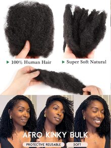 Afro Kinky Bulk Human Hair | 50g/Pack | Natural Black | For Dreadlock Extensions & Locs Repair | Perfect For Mini Twist, Micro Locs, Twists & Braids | Permanent Styling Solution | Kinky Curly Human Hair Bundles