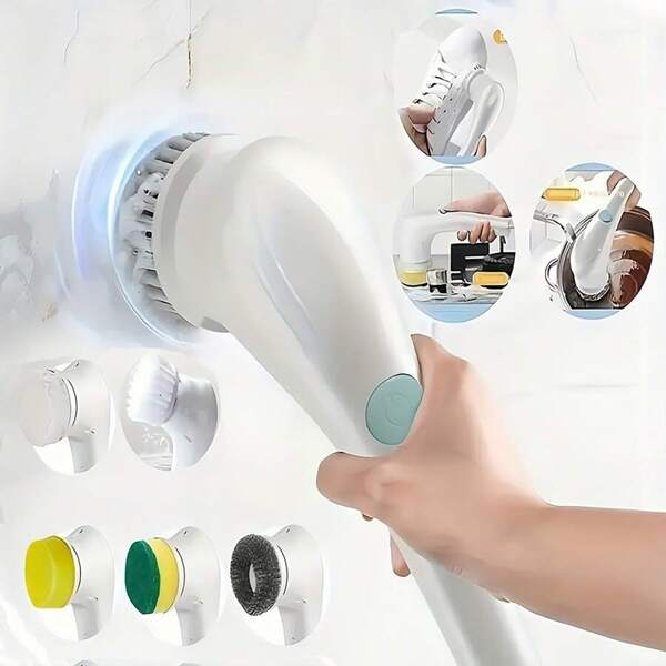 Electric Cleaning Brush Scrub Brush,Portable Scrub Brush Brush Bring 5 Replaceable Brush Heads,Electric Scrubber Handheld Shower Cleaning Brush For Bathroom/Tub/Wall Tiles/Floor/Kitchen