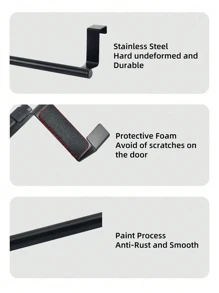 1pc Black Single Bar Towel Rack, Cabinet Back Style Hanger, Stainless Steel Towel Rod, Bathroom Door Hanging Towel Rack, Bathroom Accessories, Punch-Free Cabinet Door Hanging Rag Hanger, Cabinet Door Back Towel Single Rod, No Drill Towel Pole