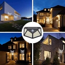 NetHong 4 Pack 100 LED Solar Powered Wall Light PIR Motion Sensor Outdoor Security Lamp