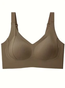 Set de 3 sujetadores deportivos sin costuras, transpirables y inalámbricos para mujeres - Cobertura total, antideslizante, con elevación y soporte, ajuste cómodo con detalles acanalados, mezcla de nailon y elastano, lavar a mano - unicolor elegantes