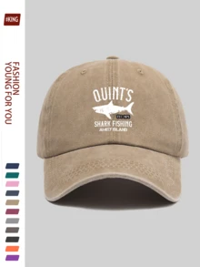 1 pieza Gorra de béisbol de aventura al aire libre para hombres "Pesca de tiburones de Quint" - Con texto blanco de Amity Island 1975 e impresión de un gran tiburón blanco, suave y transpirable, adecuado para hombres y mujeres, ideal para senderismo, viajes, golf, fiestas en la playa, pesca - A - Ver 17