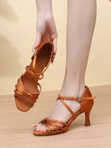 Women Black Heels Latin Dance Shoes,Women Summer Sandals Indoors,7.5cm Heels Dance Shoes ,Latin Dance Shoes Satin Professional Ballroom Parties Wedding Jazz Rumba Tango Salsa Practice Performance Dance Shoes Indoor Sandals