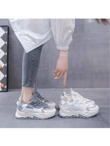Zapatillas de tenis casuales de suela gruesa para mujer, elegantes y cómodas. - Beis - Ver 3