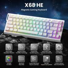 ATTACK SHARK X68 HE Rapid Trigger Keyboard Magnetic Switch 60% Wired 8KHz Hot Swappable Keyboard With RGB Lingting PBT Double-Shot Keycaps 0.01mm RT Accuracy - 白色 - 查看 2