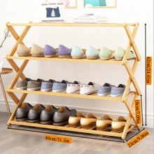 Nordic Style Bamboo Shoe Rack & Plant Stand, 2/3/4-Tier X-Shaped Frame Design,Ideal For Balcony/Living Room/Dorm/Entryway | Moisture-Resistant Home Storage Shelf | Space-Saving Corner Shelf,Space-Saving Multi-Functional