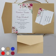 10 piezas Tarjetas de invitación perlada, tarjeta de felicitación con tercer doblez, sobres para RSVP, invitaciones de boda, tarjetas de papel dorado, para decoraciones y suministros de fiesta de boda, 15º cumpleaños, bautizo, despedida de soltera (rosa, dorado, burdeos, beige, blanco, azul marino)