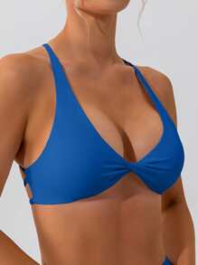 Sutiã Esportivo Feminino com Design Torcido no Peito, Cruzado nas Costas e Decote em V Profundo, Sutiã Esportivo com Amortecimento Push-Up Torcido na Frente, Sutiã Esportivo para Exercícios ao Ar Livre, Lazer, Corrida e Pilates