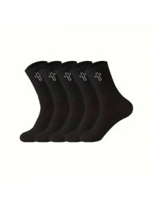 40pcs/20pcs/16pcs Unisex Black & White Crew Socks With Cross Pattern, Versatile & Comfortable, Non-Slip Moisture-Wicking.Suitable For Casual Wear, Yoga, Sports And Daily Wear In Spring, Summer, Autumn And Winter. Available In 10pcs/8pcs/4pcs/2pcs Sets. - Multicolor - View 3