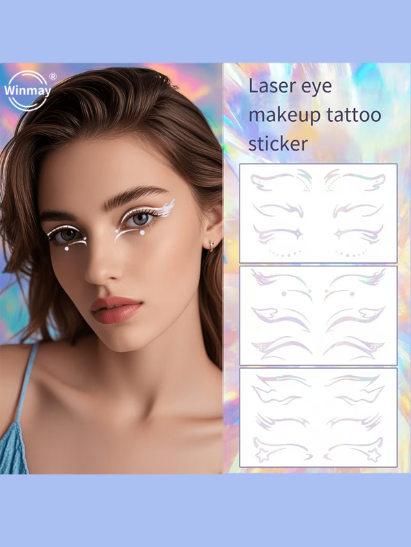 1 pièce Nouveau sticker de maquillage pour les yeux 3D holographique au laser, tatouage temporaire réaliste pour les yeux, look de maquillage décontracté, style européen et américain