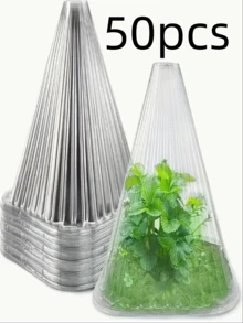 50 Pieces Reusable Clear Plastic Plant Protectors With Vertical Ridges - Durable PET Frost, Bird & Snail Proof Seedling Covers For Indoor/Outdoor Use For Seedlings, Roses, Peppers, Tomatoes, Plant Netting Protection - Multicolor - View 2