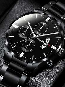 1 件简约奢华男士石英表，不锈钢时尚商务礼物 - 彩色 - 查看 9