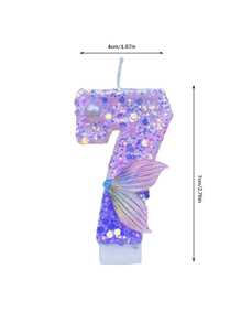 1 Stück lila Meerjungfrau Nummer Kerze, 0-9 Nummer Kerze, mit lila Pailletten und lila Fischschwanz, geeignet für Meerjungfrau-Thema Tortendekor, Geburtstagskerzeg, handgefertigt DIY Herstellung, Position kann leicht variieren