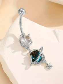 1.5pcs Star & Moon Multi-Element Pendant Navel Ring Stainless Steel Spiral Navel Piercing Jewelry, Suitable For Daily Wear