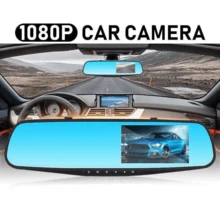 4.3 Inch Mirror Dash Cam, 1080P HD Dual Lens Dash Cam Backup Camera Parking Smart Rearview Mirror Camera (Without Memory Card) - Black - View 1