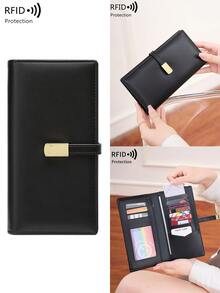Women's Fashion Magnetic Snap Super Slim Wallet, RFID Blocking Credit Card Holder Bifold Long Wallet, Multi-Functional Double Fold Flat Coin Purse With Multiple Card Slots And ID Window, For Credit Cards/ID/Cash, Quilted Details, Ladies Clutch Purse, Business Casual Women Wallet - Multicolor - View 2