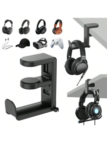 Multifunctional Hook, No Drill Required Hook, 360 Degree Rotatable Headphone Holder - Headphone Stand, Adjustable Clamp Headphone Hanger Under Desk, With Cable Clip (Max Weight 2.2lbs)