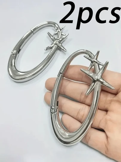 别致的星形椭圆形钥匙扣 - 锌合金，完美的包袋和腰带配饰，个性化 DIY 配饰，情人节女士礼物，可爱的星形登山扣钥匙扣，耀眼的重型黑银海星登山扣皮带环夹，适用于男士和女士的包袋和钱包礼物，金属登山扣锌合金椭圆形按压开口弹簧扣包挂件多功能扣