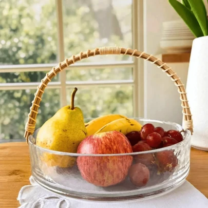 Fruteira Vidro Cesta Alça Rattan Arrow Hauskraft Porta Tempero 22 cm