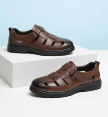 CAMEL CROWN Men's Casual Shoes, Summer Casual All-Match Hollow Business Sandals, Breathable Genuine Leather Soft Sole Comfortable Beach Shoes - Brown - View 5