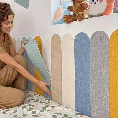 6pcs Soft Reusable Self-Adhesive Wall Protectors - Classic Design, Light Blue, Yellow, Dark Grey Vinyl Bumper Pads, Suitable For Bedrooms And Teen Rooms