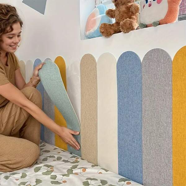 6pcs Soft Reusable Self-Adhesive Wall Protectors - Classic Design, Light Blue, Yellow, Dark Grey Vinyl Bumper Pads, Suitable For Bedrooms And Teen Rooms Safety