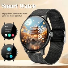 NOUVEAU 2025 Montre connectée ronde tactile de 1,3 pouces unisexe, prend en charge les appels, le suivi des pas, plusieurs modes sport, alertes de notification, compatible avec les téléphones Android/iOS