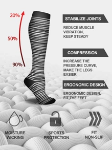 6 Pairs Unisex Compression Sports Socks - Lightweight Knee-High Breathable Design For Running, Cycling, Hiking, Soccer & Travel - Low Pressure Support