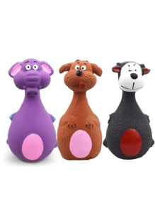 1pc Bite-Resistant Squeaky Latex Dog Toy - Adorable Cartoon Puppy Chew Toy, Essential Pet Amusement! Cartoon Style, Multicolor, Bone Shape, Details, Squeaking Function, Great For Daily Play/Training/Holiday Celebration