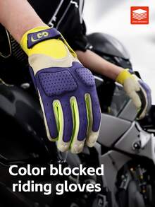 1 Pair Golovejoy Vintage Motorcycle Gloves, Outdoor Riding Thickened Anti-Scratch Durable Motorcycle Gloves, Fashion & Versatile, Unisex - Purple - View 4