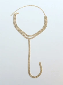 Gold-Plated Crystal Double-Row Long Chain Necklace, Minimalist & Practical, Multi-Functional